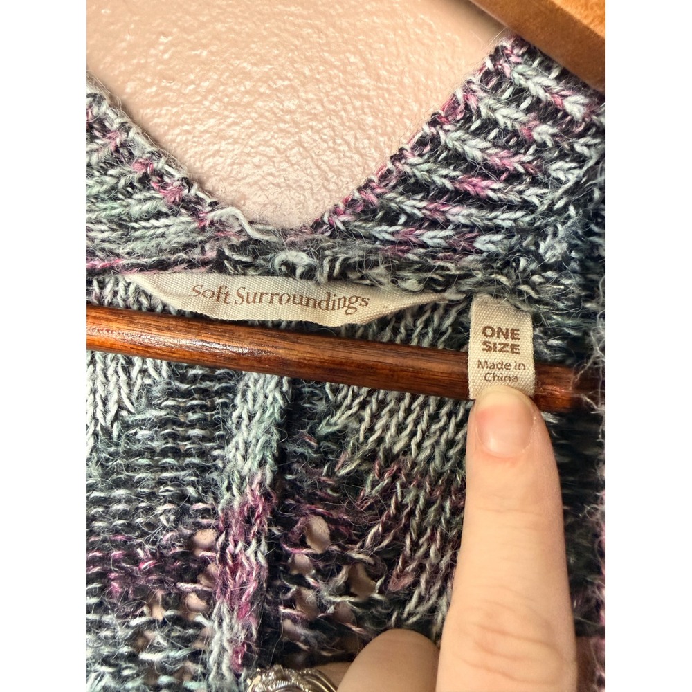 Soft Surroundings One Size Gray Purple Diamond Knit Cardigan Wool Open Front Top - Picture 2 of 7